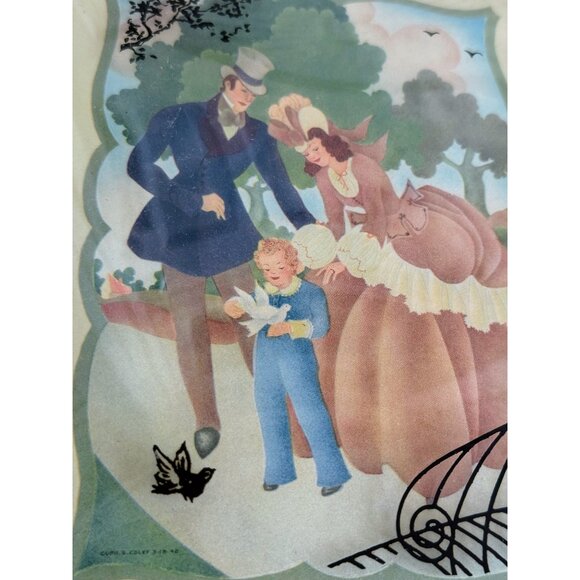 Vintage 40's Silhouette Reverse Paintings Convex Glass Victorian Woman Man Child - Picture 7 of 11